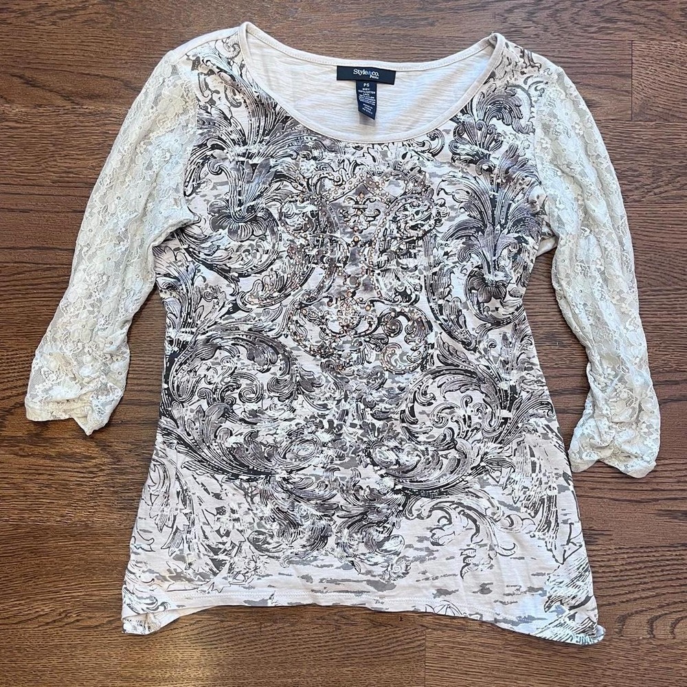 y2k cream cyber rhinestone lace top small